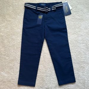Boys 3T Polo Ralph Lauren navy blue chinos with belt NWT